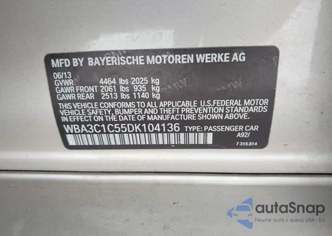 2013 BMW 328I from USA, damaged, VIN WBA3C1C55DK104136